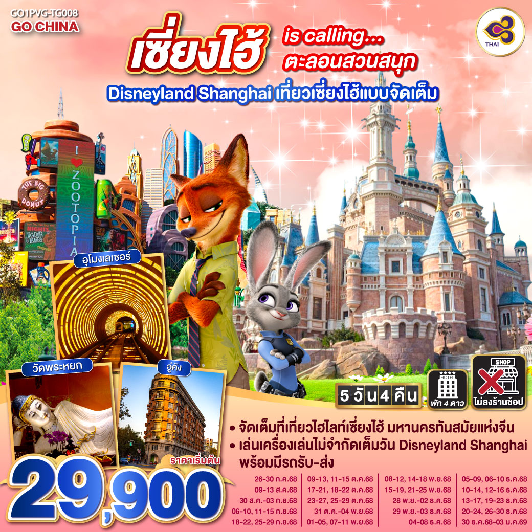 เซี่ยงไฮ้ สวนสนุก Disneyland Shanghai 5 วัน 4 คืน (อิสระ 1 วัน)